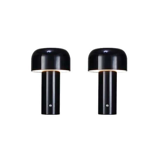 Hello Honey® 8.25" Black Round Metal LED Rechargeable Table Lamp Set, 2ct.